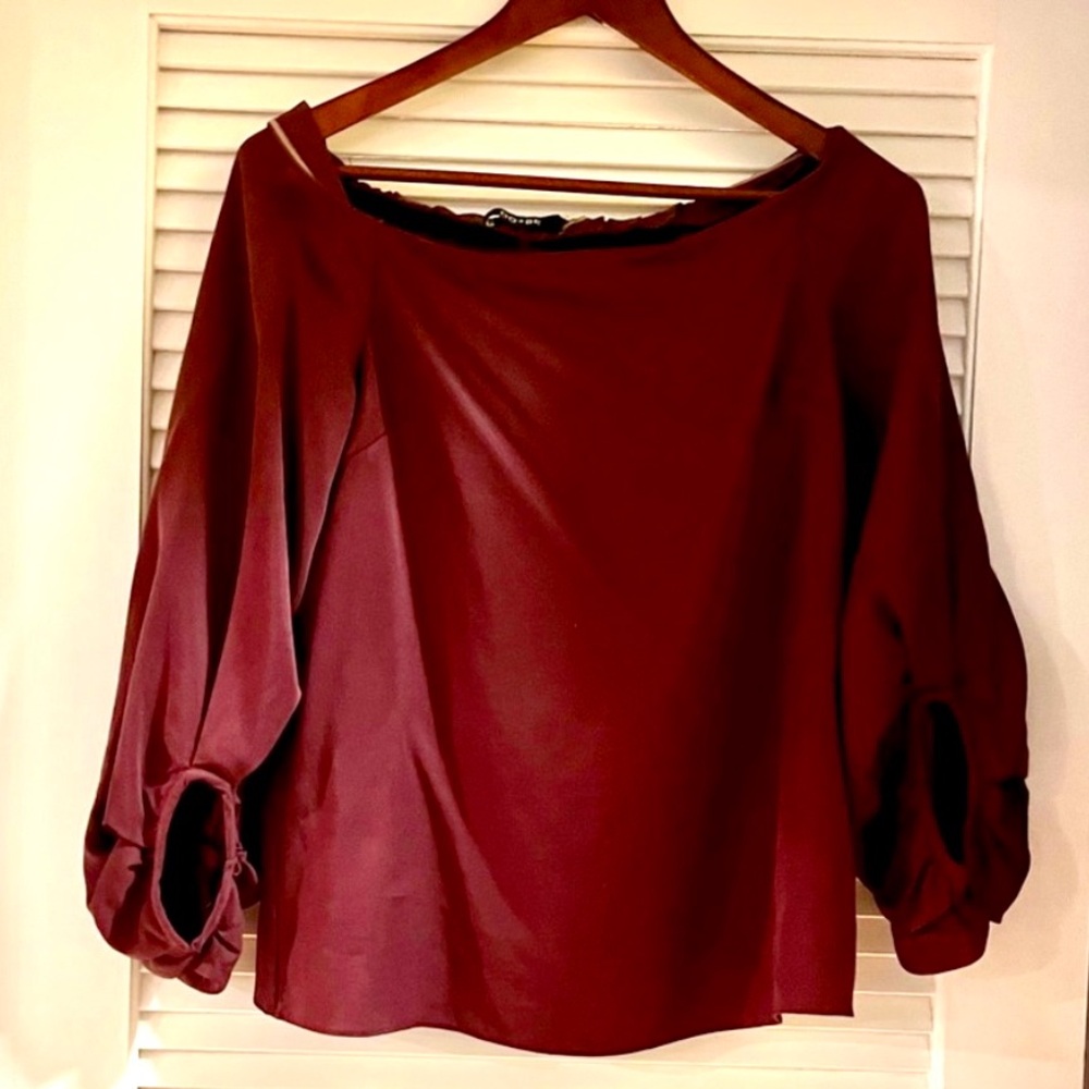 Ballon sleeve off-shoulder top in burgundy wine